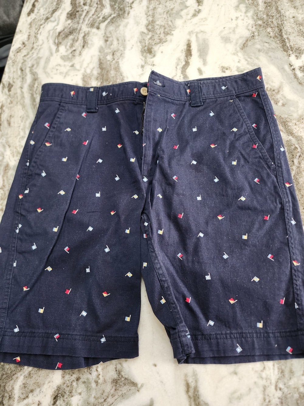 St. John's Bay Navy Blue Flag-Print Flat Front Shorts